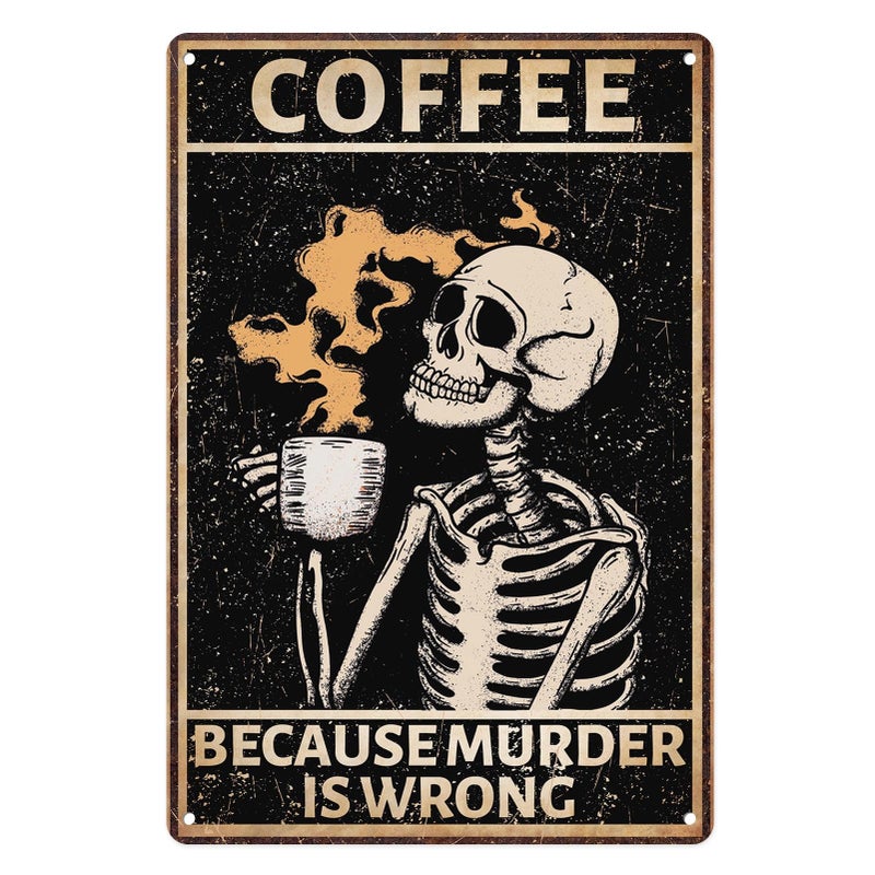 Sanwarm Metal Sign Skeleton Strong Coffee Retro Funny Vintage Tin Sign For Living Room Cafe Bar Club Office Home Wall Decor 12 X 8 Inch - Image 1
