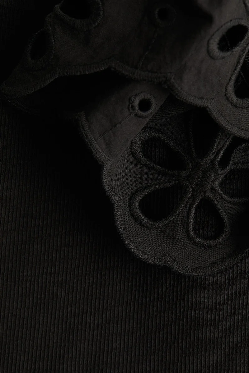 H&M Broderie anglaise-detail ribbed top