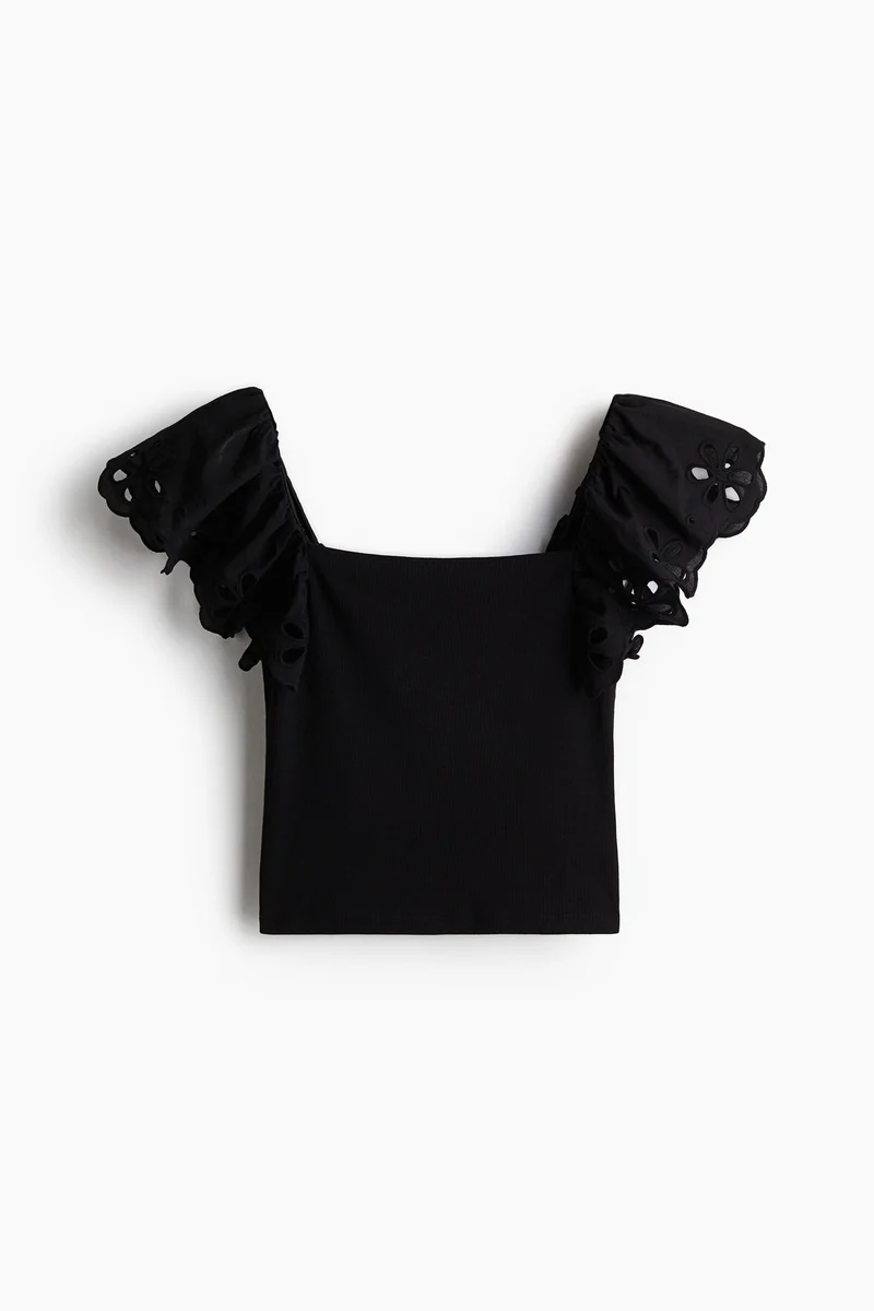 H&M Broderie anglaise-detail ribbed top