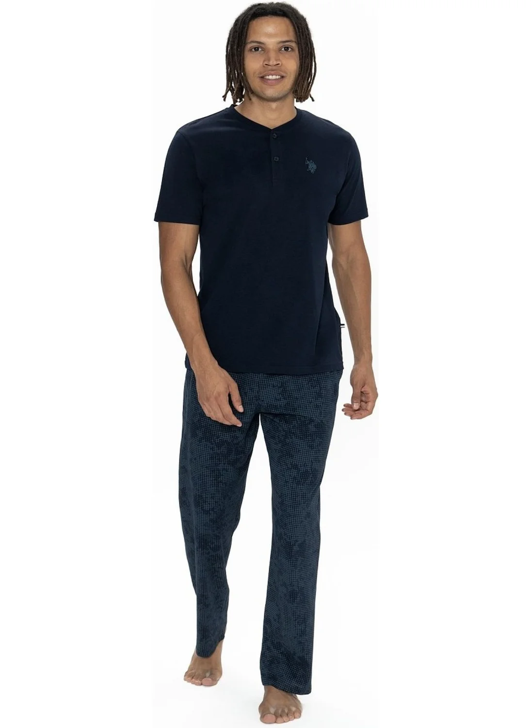 U.S. Polo Assn. 18914 Men's Short Sleeve Buttoned Collar 3-Piece Pajama Set-Navy Blue
