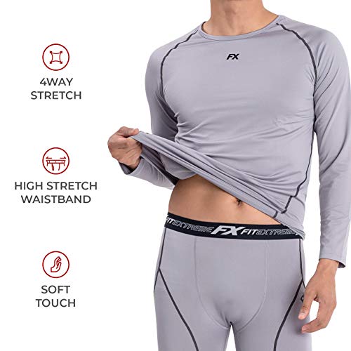 FITEXTREME MAXHEAT Mens Thermal Underwear Long Johns Set with Fleece Lined LightGrey M - Image 3