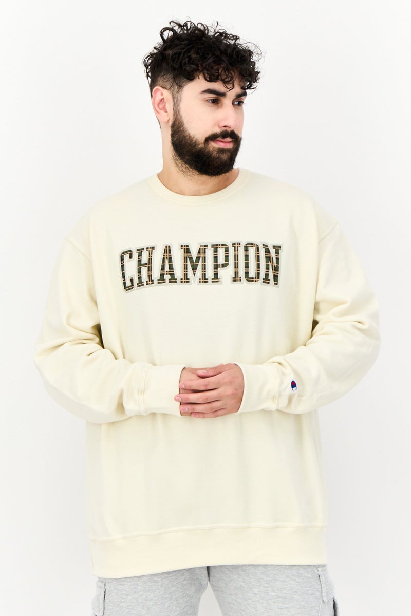 Champion Men Sportswear Fit Brand Logo Outdoor Sweatshirt, Cream  - Image 1