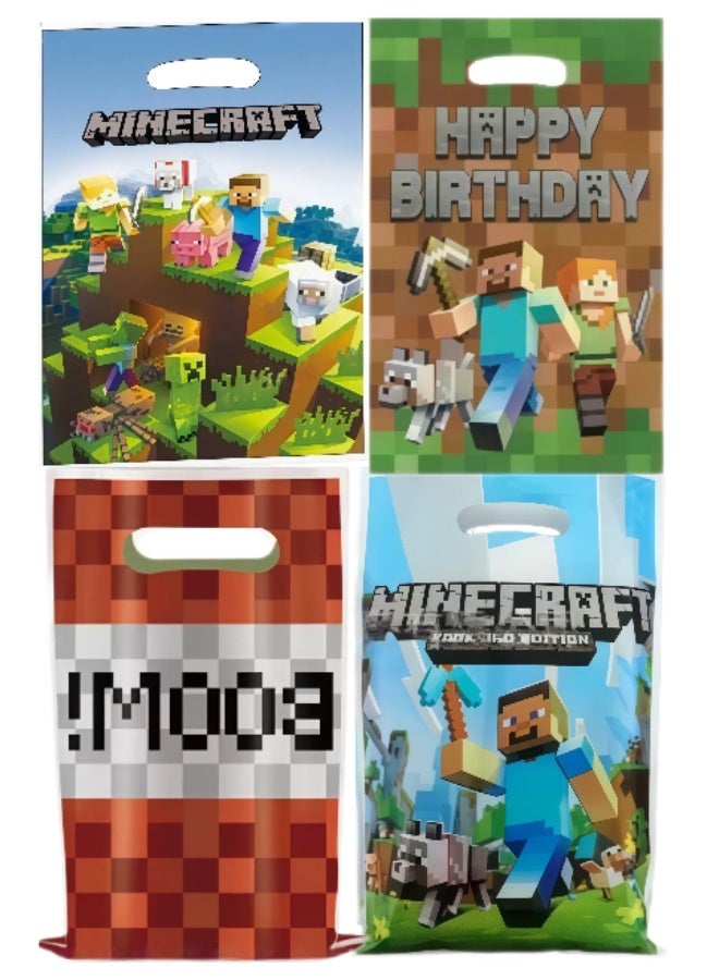 20PCS Minecraft Party Gift Bags, 4 Unique Styles (5PCS Each), Eco-Friendly Reusable Game Themed Paper Goodie Bags, Vivid Printed Favor Bags for Birthday, Baby Shower, Eid, Wedding, Festival Candy Gift Packaging