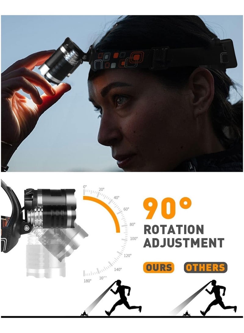 AROAQ Rechargeable Led Headlamp with 3 Lights 4 Modes Head Torches Super Bright Waterproof Hands Free LED Head Lamp for Camping - Image 2