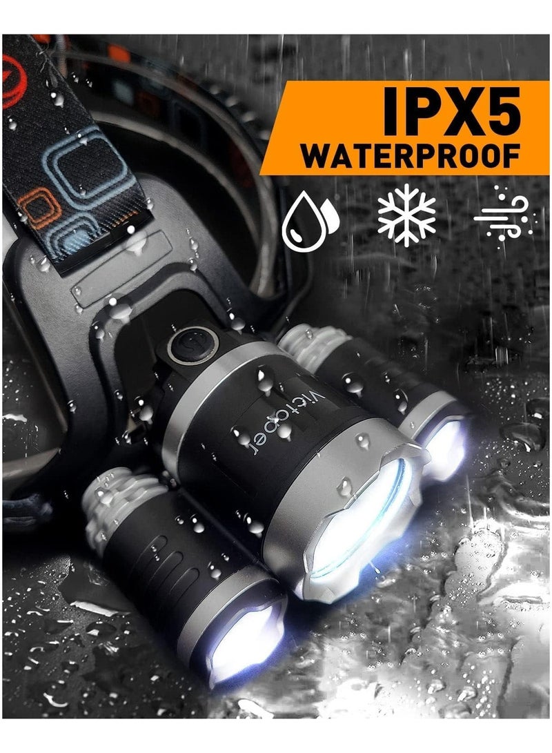 AROAQ Rechargeable Led Headlamp with 3 Lights 4 Modes Head Torches Super Bright Waterproof Hands Free LED Head Lamp for Camping - Image 5