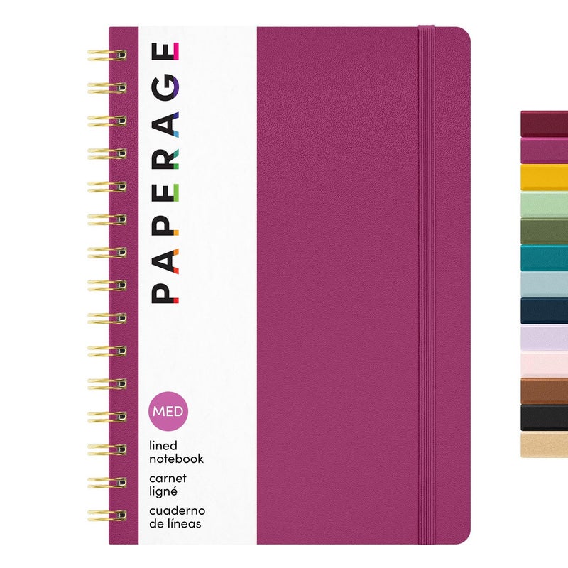 PAPERAGE Lined Spiral Journal Notebook, (Raspberry), 160 Pages, Hardcover Journal for Women & Men, Medium 5.5 in x 8 in - 100 GSM, Thick Paper, Spiral Notebook for Work, School & Journaling - Image 1