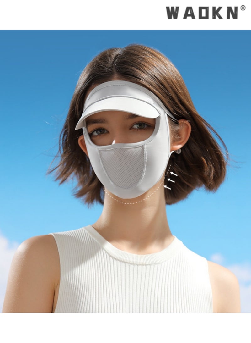 WAOKN Women's Full Face Sun Protection Mask with Visor, UV Protection, Breathable Ice Silk Fabric, Grey Color, Ideal for Summer Outdoor Activities, Perfect for Daily Use, Comfortable Fit, Stylish Design - Image 5