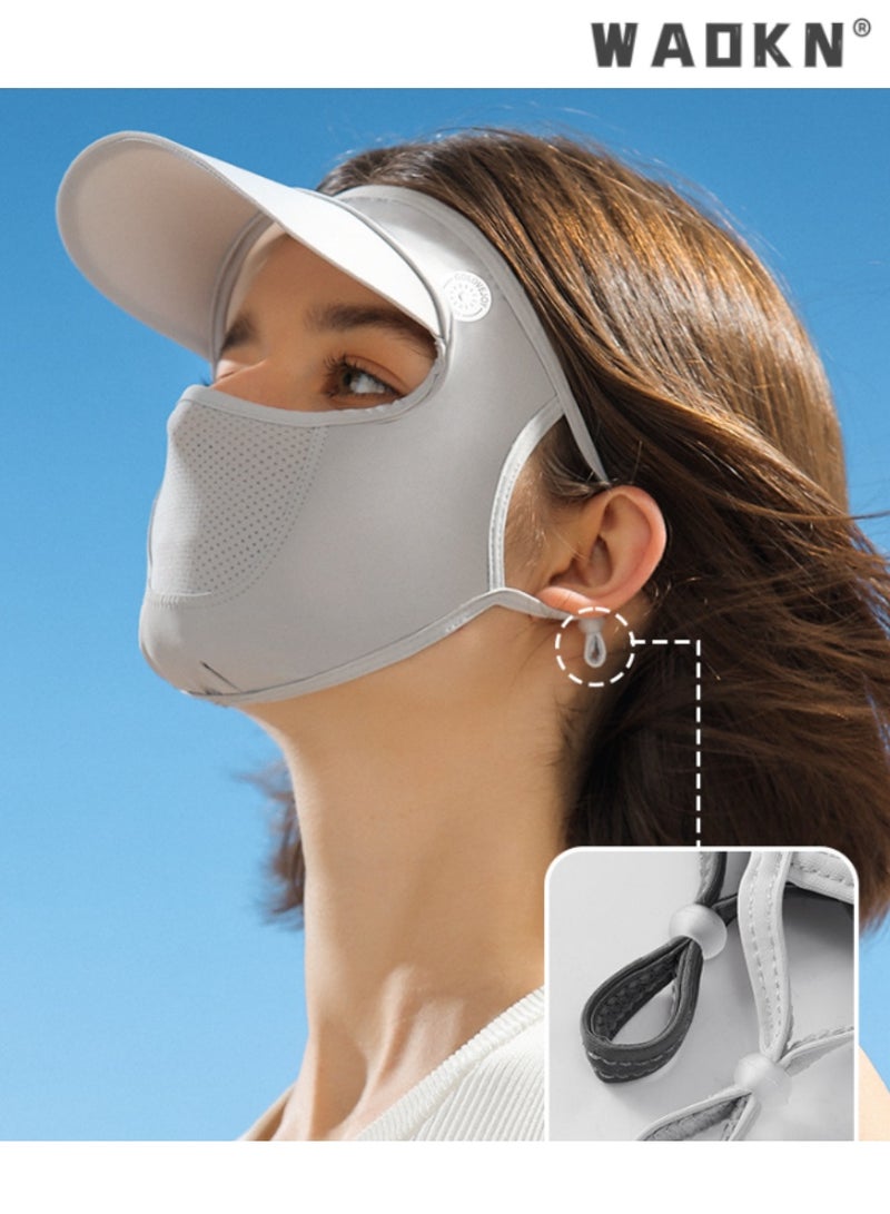 WAOKN Women's Full Face Sun Protection Mask with Visor, UV Protection, Breathable Ice Silk Fabric, Grey Color, Ideal for Summer Outdoor Activities, Perfect for Daily Use, Comfortable Fit, Stylish Design - Image 2