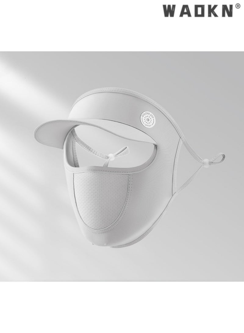 WAOKN Women's Full Face Sun Protection Mask with Visor, UV Protection, Breathable Ice Silk Fabric, Grey Color, Ideal for Summer Outdoor Activities, Perfect for Daily Use, Comfortable Fit, Stylish Design - Image 1