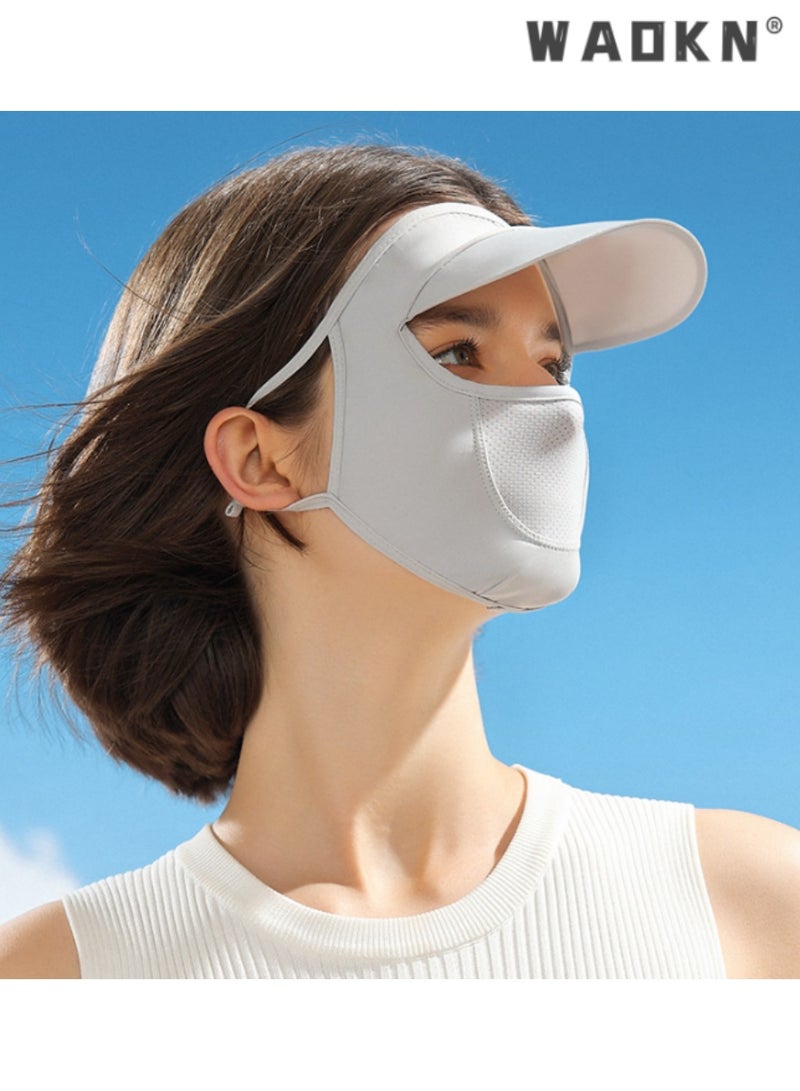 WAOKN Women's Full Face Sun Protection Mask with Visor, UV Protection, Breathable Ice Silk Fabric, Grey Color, Ideal for Summer Outdoor Activities, Perfect for Daily Use, Comfortable Fit, Stylish Design - Image 3