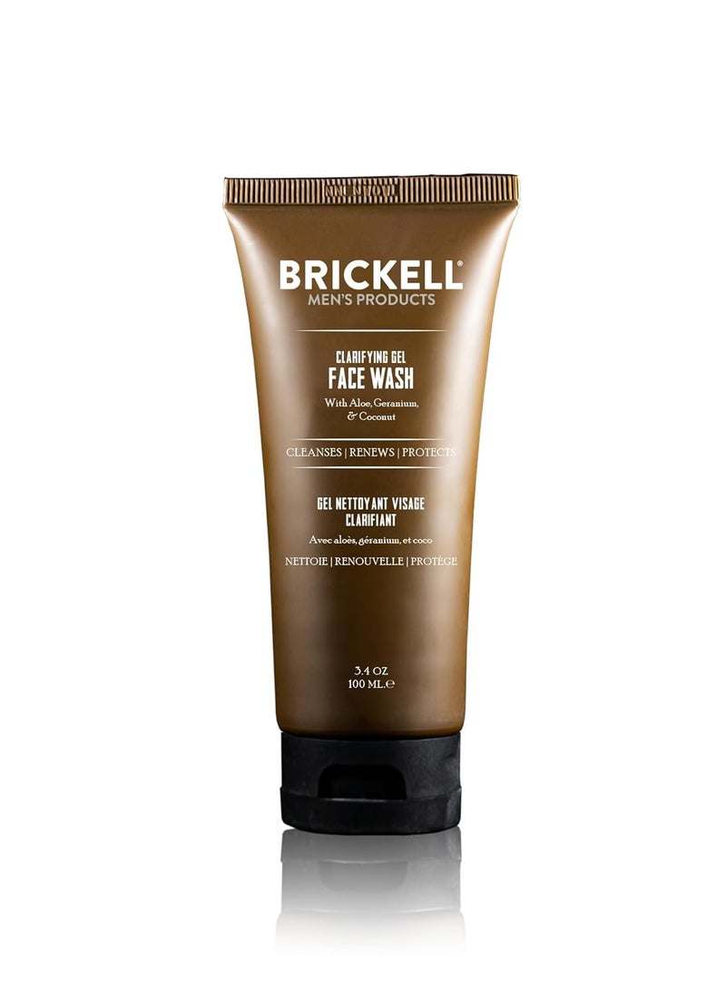 Brickell Men's Products Brickell Men's Clarifying Gel Face Wash for Men, Natural and Organic Rich Foaming Daily Facial Cleanser Formulated With Geranium, Coconut and Aloe (3.4 Ounce)