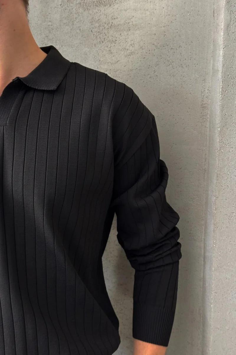 هايمان Men's Polo Collar Ribbed Oversize Knitwear Sweater