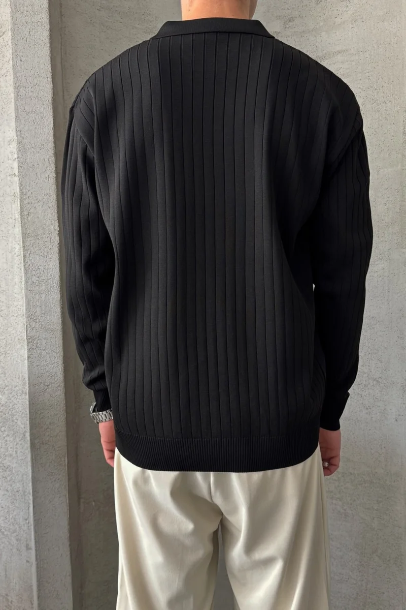 هايمان Men's Polo Collar Ribbed Oversize Knitwear Sweater