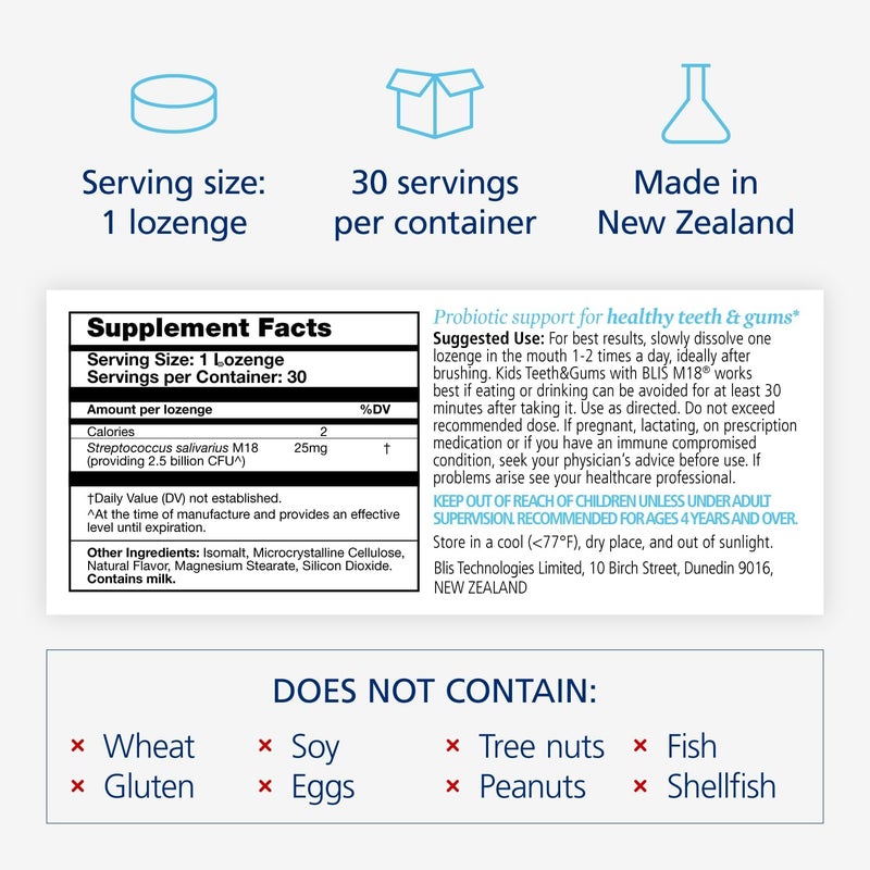 BLIS Kids Teeth  Gums Oral Probiotics for Mouth M18 25 Billion Cfu  Mouth Probiotics for Tooth and Gum Health Kids  Sugar Free Lozenges Strawberry Flavored 30 Day Supply - Image 3