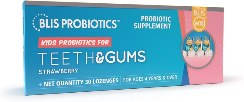 BLIS Kids Teeth  Gums Oral Probiotics for Mouth M18 25 Billion Cfu  Mouth Probiotics for Tooth and Gum Health Kids  Sugar Free Lozenges Strawberry Flavored 30 Day Supply - Image 1