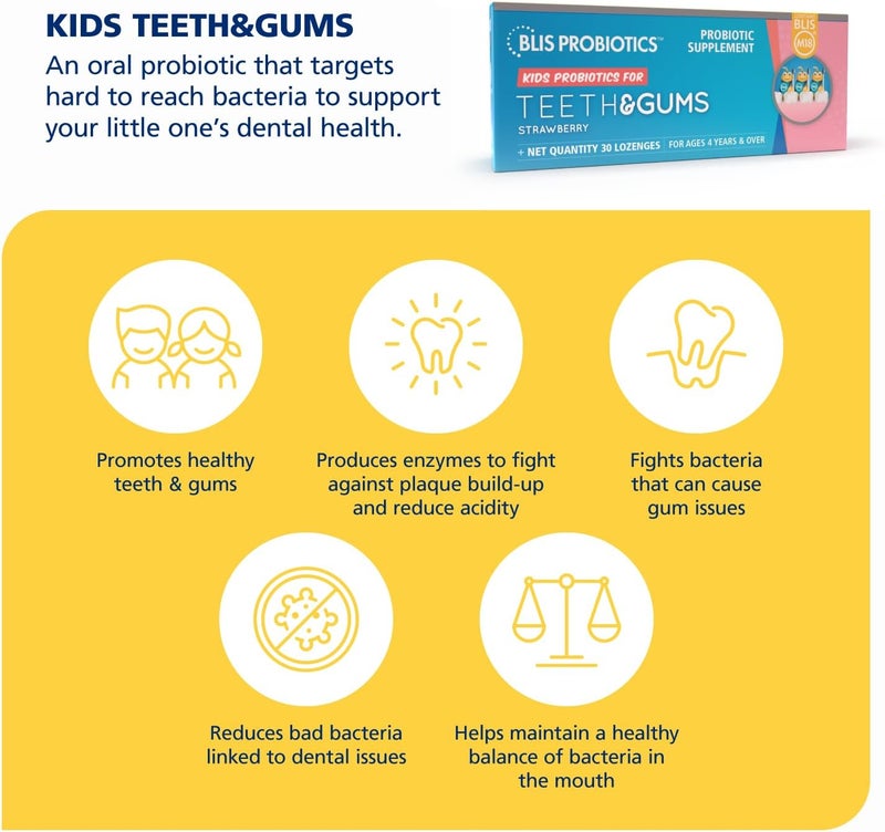BLIS Kids Teeth  Gums Oral Probiotics for Mouth M18 25 Billion Cfu  Mouth Probiotics for Tooth and Gum Health Kids  Sugar Free Lozenges Strawberry Flavored 30 Day Supply - Image 2