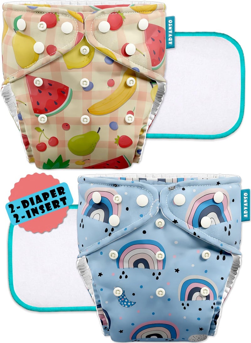 Advanso Leakage-proof cloth diapers for babies, high absorbent 2 reusable diaper 2 insert pad combo pack washable cloth diaper free size 5-18kg baby adjustable pocket cover 19 - Image 1