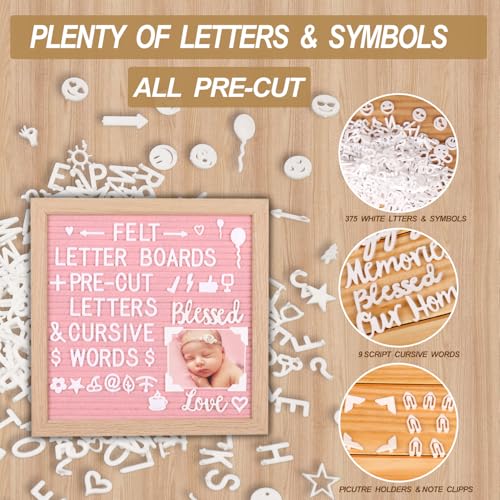 Big Role Felt Letter Board 10x10in Changeable Letter Board with Letters White Precut, Black Felt Message Board, Oak Frame Wooden Letter Board, Baby Announcement Sign Pregnancy Milestones Classroom Office Decor - Image 3
