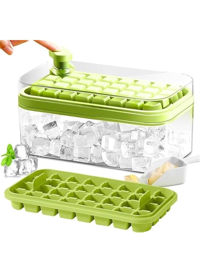 HOOKOR Ice Cube Tray with Lid for Freezer 64 Nuggets,Silicone Ice Cube Tray with Ice shovel for Freezer BPA Free,Ice Cube Molds,Ice Cube Maker Ice Maker Tray with Bin (Green) - Image 1