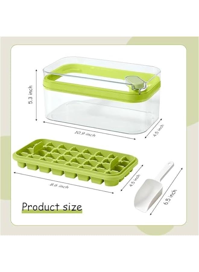 HOOKOR Ice Cube Tray with Lid for Freezer 64 Nuggets,Silicone Ice Cube Tray with Ice shovel for Freezer BPA Free,Ice Cube Molds,Ice Cube Maker Ice Maker Tray with Bin (Green) - Image 3