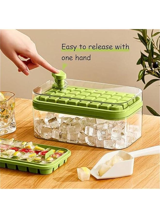 HOOKOR Ice Cube Tray with Lid for Freezer 64 Nuggets,Silicone Ice Cube Tray with Ice shovel for Freezer BPA Free,Ice Cube Molds,Ice Cube Maker Ice Maker Tray with Bin (Green) - Image 4