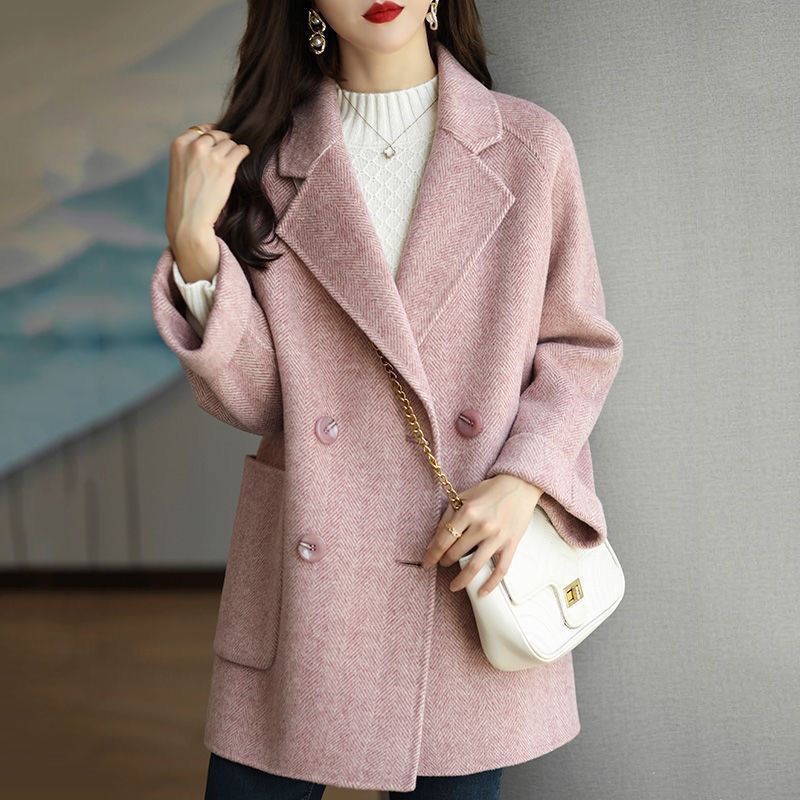 Woolen Mid-Length Coat Fashionable Versatile Herringbone Pattern Loose Slim Coat Trendy - Image 2
