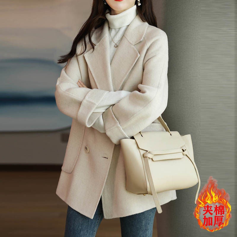 Woolen Mid-Length Coat Fashionable Versatile Herringbone Pattern Loose Slim Coat Trendy - Image 1