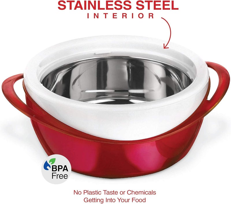PINNACLE Large Insulated Casserole Dish with Lid 3.6 qt. Elegant Hot Pot Food Warmer/Cooler -Thermal Soup/Salad Serving Bowl Stainless Steel Hot Food Container–Best Gift Set for Moms –Holidays Red - Image 3