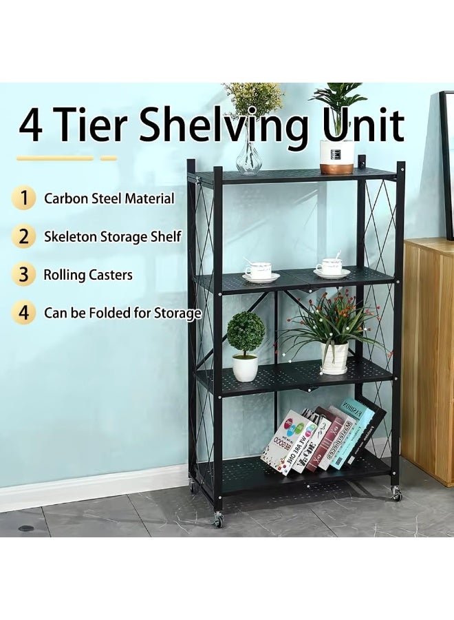 ناما رف اربع طبقات قابل للطي بعجلات، رفوف قوية عرض ٨٠ سم، رف للمطبخ، رف للبيت معدن، رف تخزين للمطبخ، غرفة المعيشة، غرفة النوم، المكتب، الجراج، ٨٠x٣٤x١٣٤ سم - Image 4