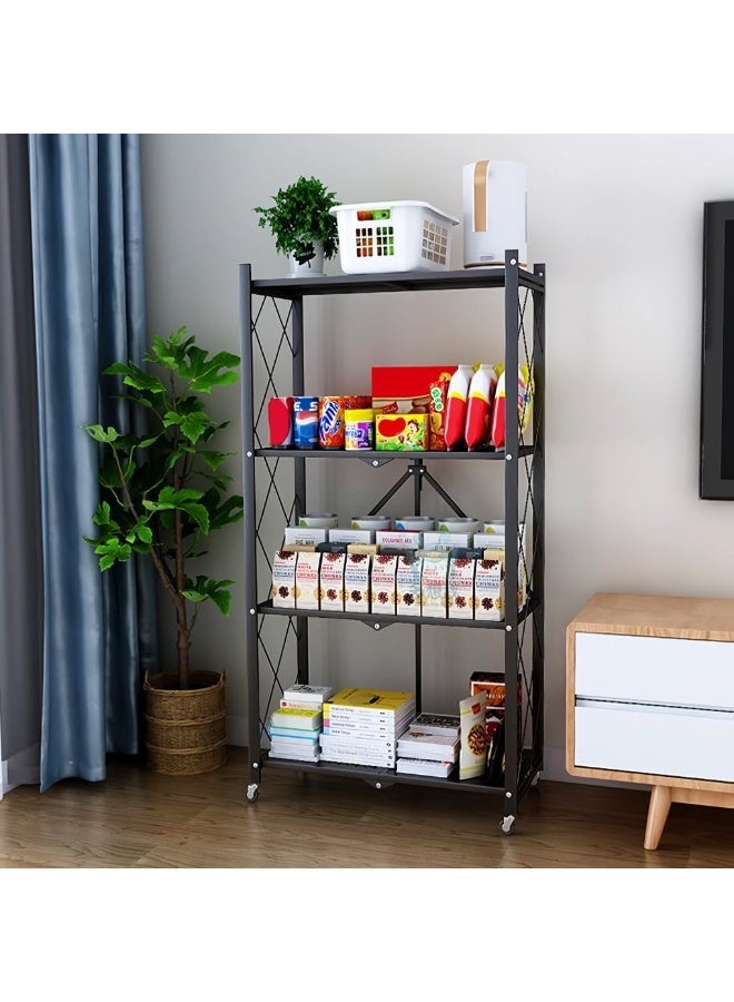 ناما رف اربع طبقات قابل للطي بعجلات، رفوف قوية عرض ٨٠ سم، رف للمطبخ، رف للبيت معدن، رف تخزين للمطبخ، غرفة المعيشة، غرفة النوم، المكتب، الجراج، ٨٠x٣٤x١٣٤ سم - Image 5