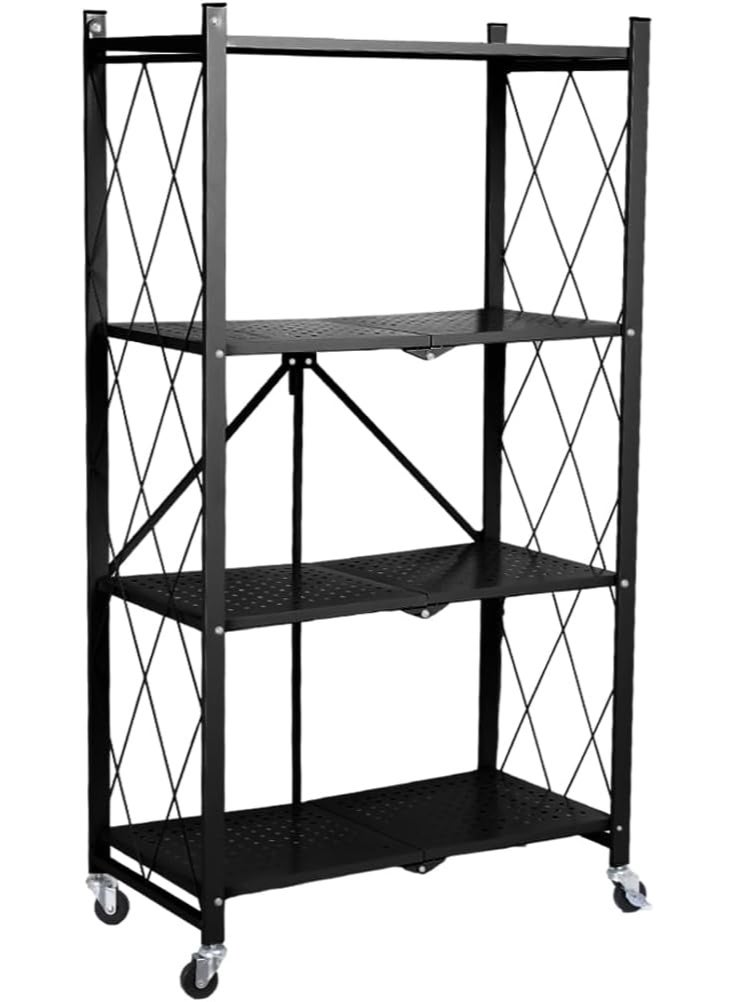 ناما رف اربع طبقات قابل للطي بعجلات، رفوف قوية عرض ٨٠ سم، رف للمطبخ، رف للبيت معدن، رف تخزين للمطبخ، غرفة المعيشة، غرفة النوم، المكتب، الجراج، ٨٠x٣٤x١٣٤ سم - Image 1