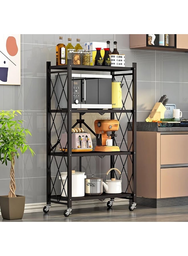 ناما رف اربع طبقات قابل للطي بعجلات، رفوف قوية عرض ٨٠ سم، رف للمطبخ، رف للبيت معدن، رف تخزين للمطبخ، غرفة المعيشة، غرفة النوم، المكتب، الجراج، ٨٠x٣٤x١٣٤ سم - Image 3