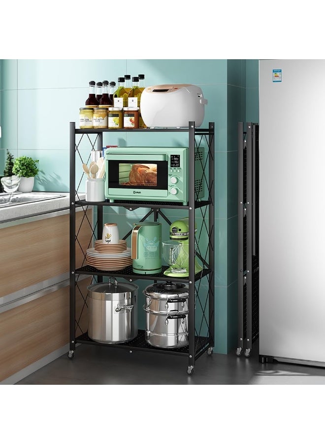 ناما رف اربع طبقات قابل للطي بعجلات، رفوف قوية عرض ٨٠ سم، رف للمطبخ، رف للبيت معدن، رف تخزين للمطبخ، غرفة المعيشة، غرفة النوم، المكتب، الجراج، ٨٠x٣٤x١٣٤ سم - Image 2