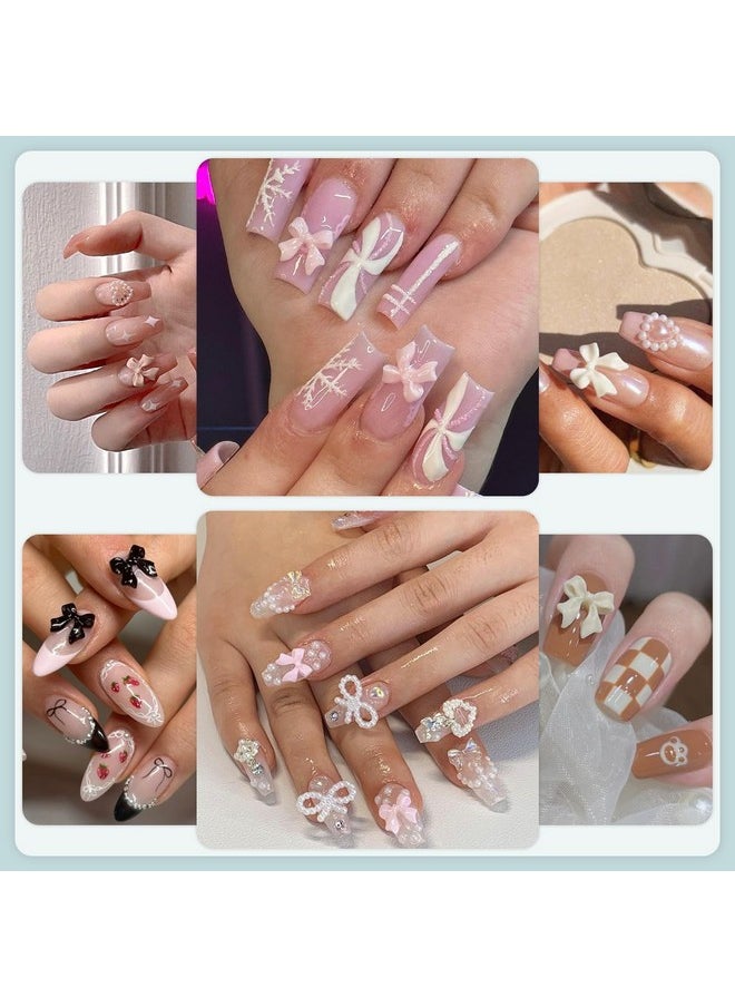 BELLEBOOST 600 Pcs 3D Nail Charms And Flatback Pearls Set 1 8 Colors Nail Bows Charm + Pink&White Star Heart Moon Cute Nail Jewels + 24Mm White Nail Pearls For Nail Art Diy Decoration With Pickup Tools  - Image 4