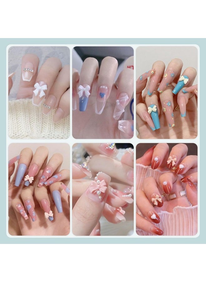 BELLEBOOST 600 Pcs 3D Nail Charms And Flatback Pearls Set 1 8 Colors Nail Bows Charm + Pink&White Star Heart Moon Cute Nail Jewels + 24Mm White Nail Pearls For Nail Art Diy Decoration With Pickup Tools  - Image 5
