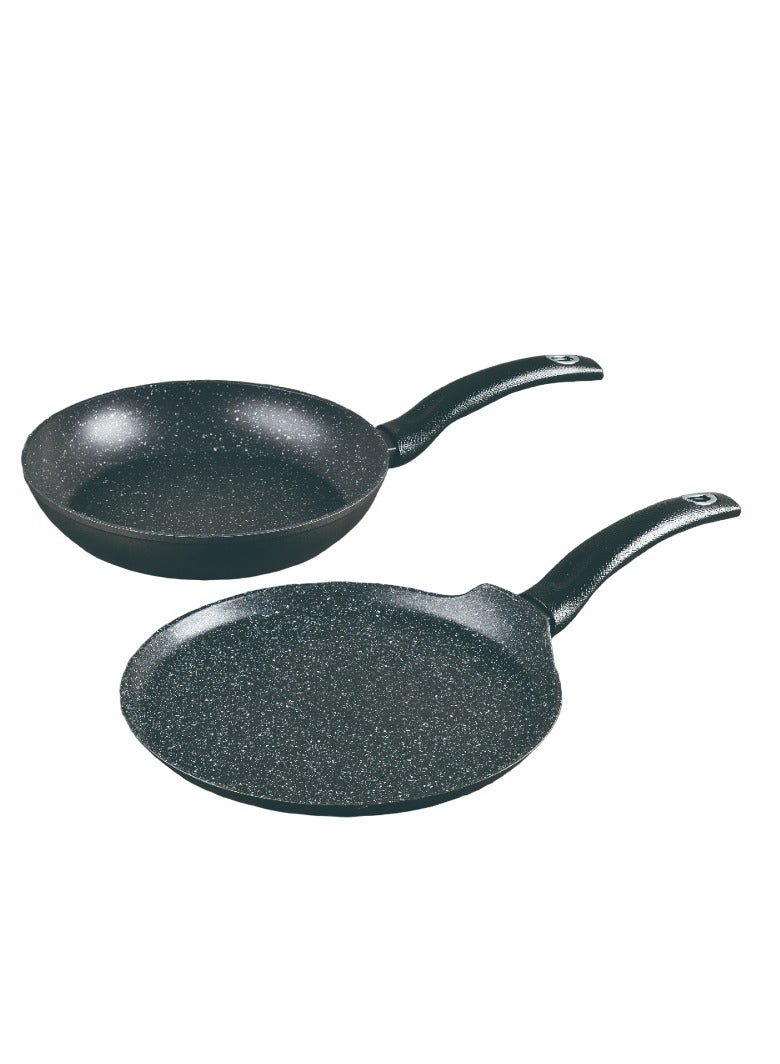 BERGNER ORION 2PCS COOKWARWE SET, FORGED ALUMINUM COOKING SET, INDUCTION BOTTOM COOKWARE, MARBLE+ NON-STICK COATING COOKWARE POTS, SUITABLE FOR ALL STOVES, GREY COLOR, BG30068GY - Image 1