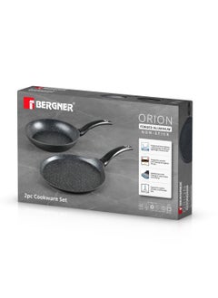BERGNER ORION 2PCS COOKWARWE SET, FORGED ALUMINUM COOKING SET, INDUCTION BOTTOM COOKWARE, MARBLE+ NON-STICK COATING COOKWARE POTS, SUITABLE FOR ALL STOVES, GREY COLOR, BG30068GY  - Image 3