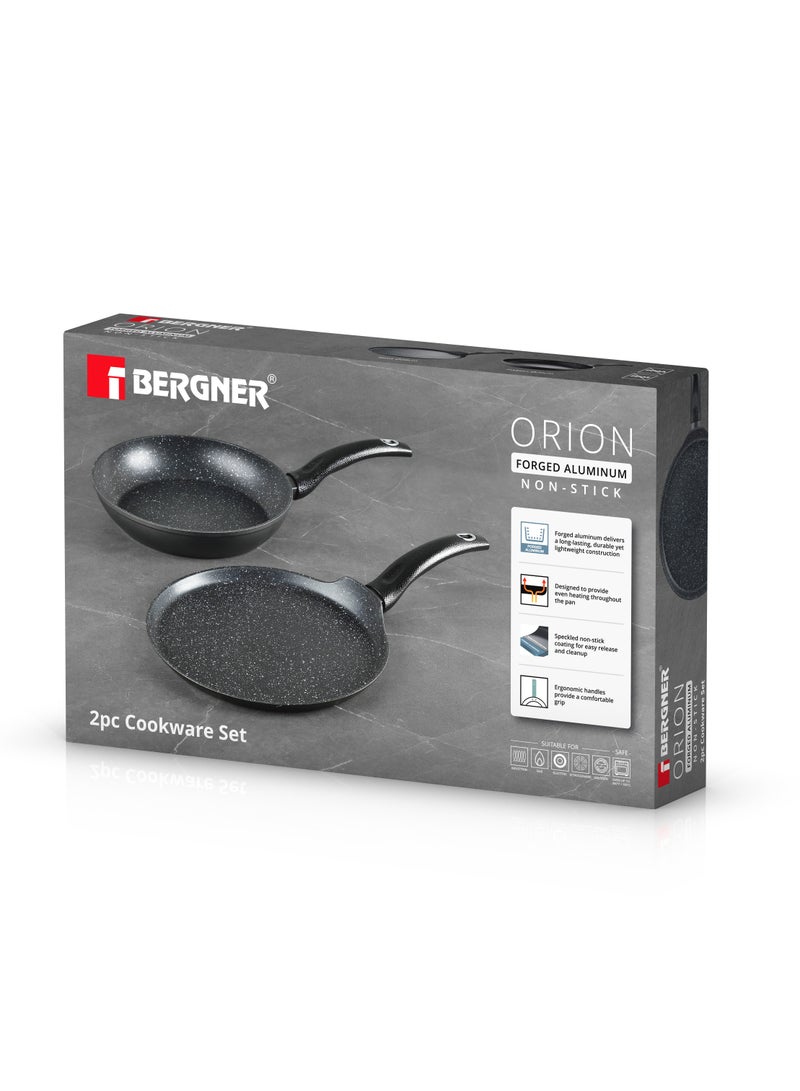 BERGNER ORION 2PCS COOKWARWE SET, FORGED ALUMINUM COOKING SET, INDUCTION BOTTOM COOKWARE, MARBLE+ NON-STICK COATING COOKWARE POTS, SUITABLE FOR ALL STOVES, GREY COLOR, BG30068GY - Image 3