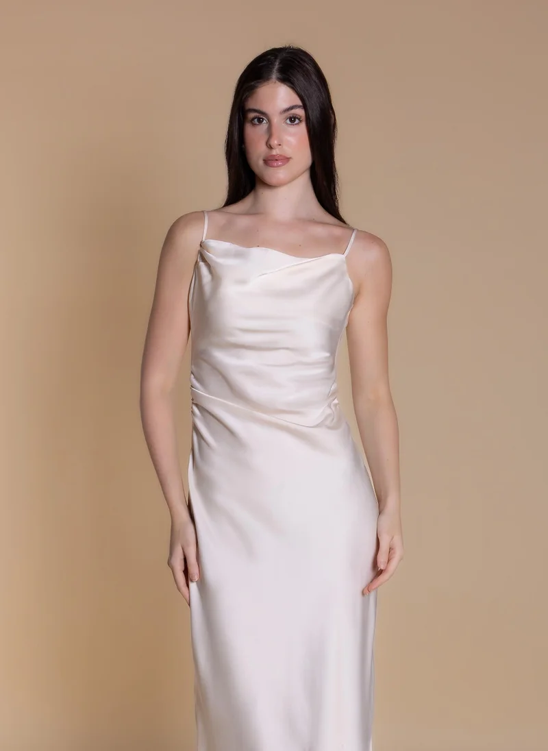 SHAPES DRAPED MIDI SATIN DRESS