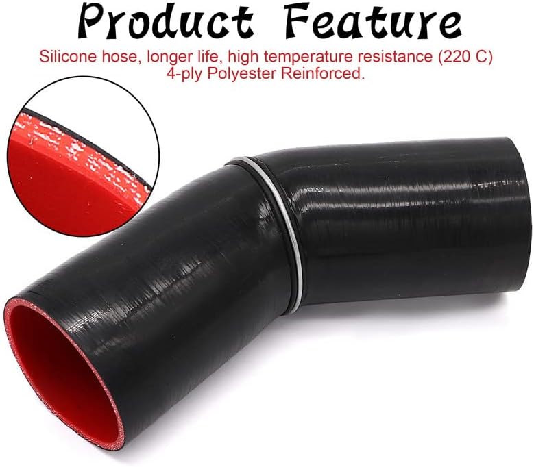 TuoLauthon 45 Degree 4-Ply Elbow Coupler Silicone Hose 3 inch (76mm) with T-Bolt Clamps - Image 2