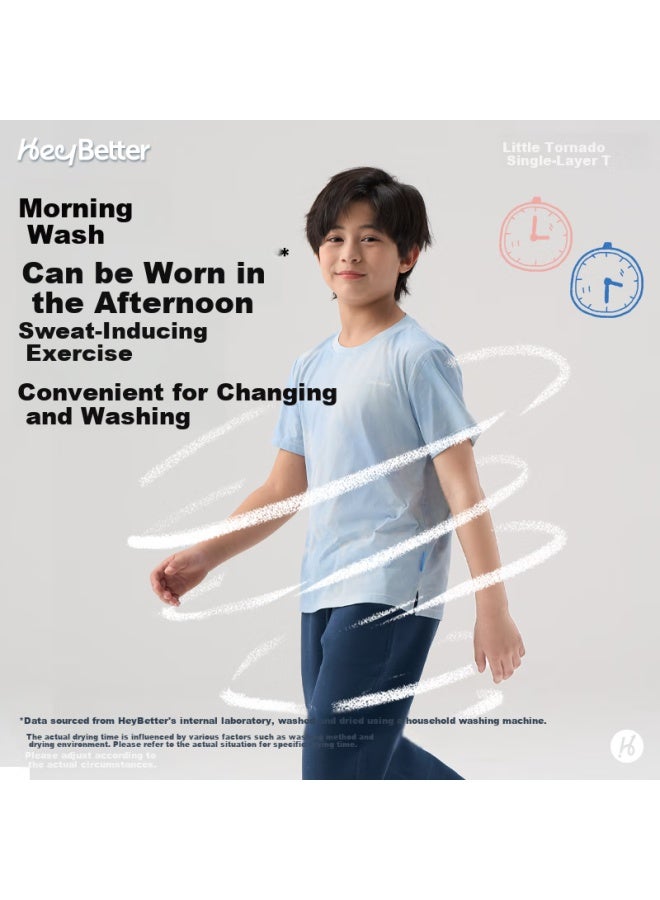 Heybetter Children's Small Whirlwind One-way Moisture-wicking T-shirt Sports Sweat-absorbing And Moisture-wicking, Willow Bud , Size 130 - Image 3