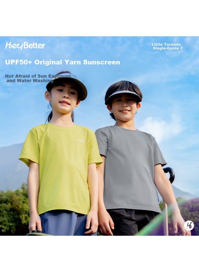 Heybetter Children's Small Whirlwind One-way Moisture-wicking T-shirt Sports Sweat-absorbing And Moisture-wicking, Willow Bud , Size 130 - Image 4