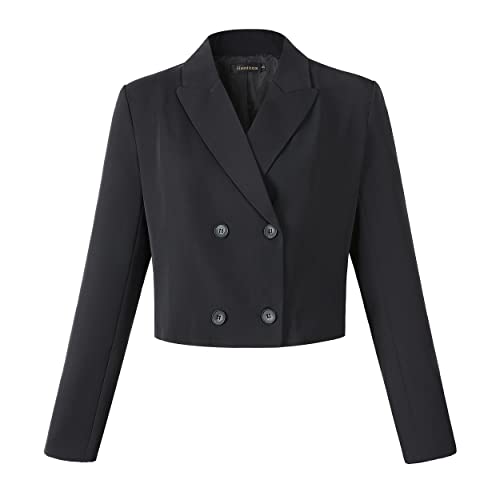 Beninos Women's Double Breasted Cropped Blazer Jackets (820 Black, M) - Image 4