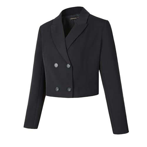 Beninos Women's Double Breasted Cropped Blazer Jackets (820 Black, M) - Image 5