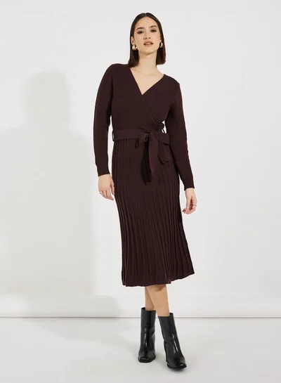 Styli Ribbed Wrap Midi Dress