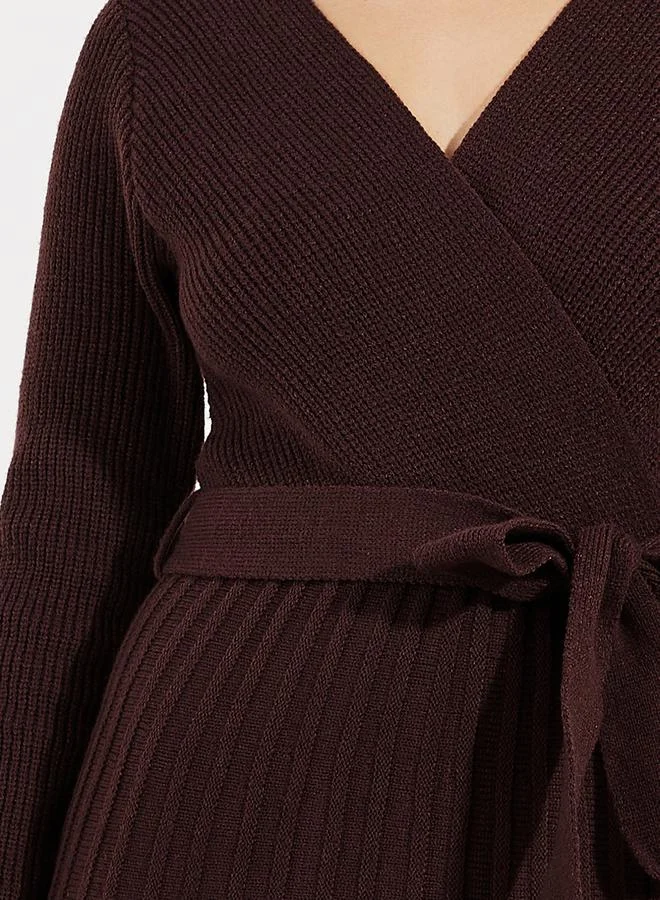 Styli Ribbed Wrap Midi Dress