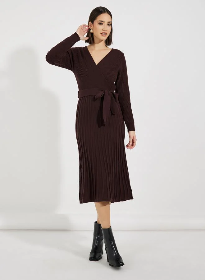 Styli Ribbed Wrap Midi Dress