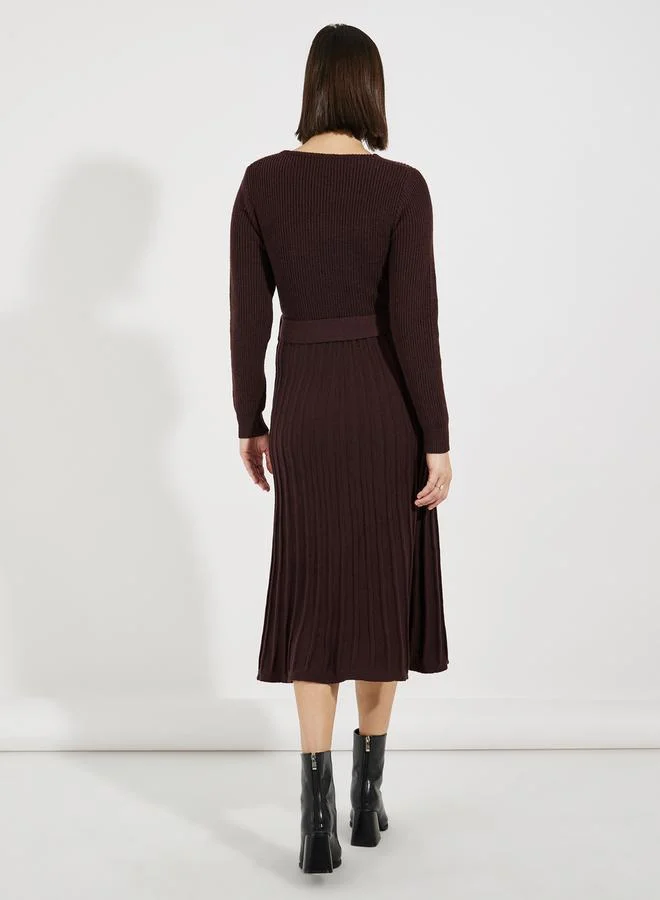 Styli Ribbed Wrap Midi Dress