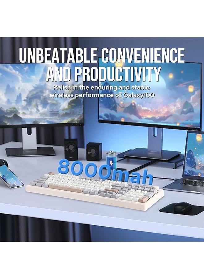 ابوماكر لوحة مفاتيح ألعاب لاسلكية Galaxy100 Qmk/Via، لوحة مفاتيح ميكانيكية من الألومنيوم مع لوحة من البولي بروبيلين، قابلة للتبديل السريع، لوحة مفاتيح مخصصة، بلوتوث/2.4 جيجاهرتز/USB C (مفتاح أبيض رخامي كريمي) - Image 2