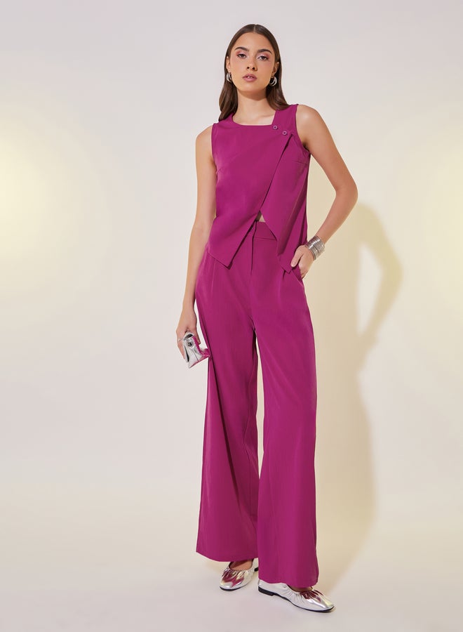 Take Two Solid Asymmetric Hem Vest Top and Pants Co-Ords - Image 1